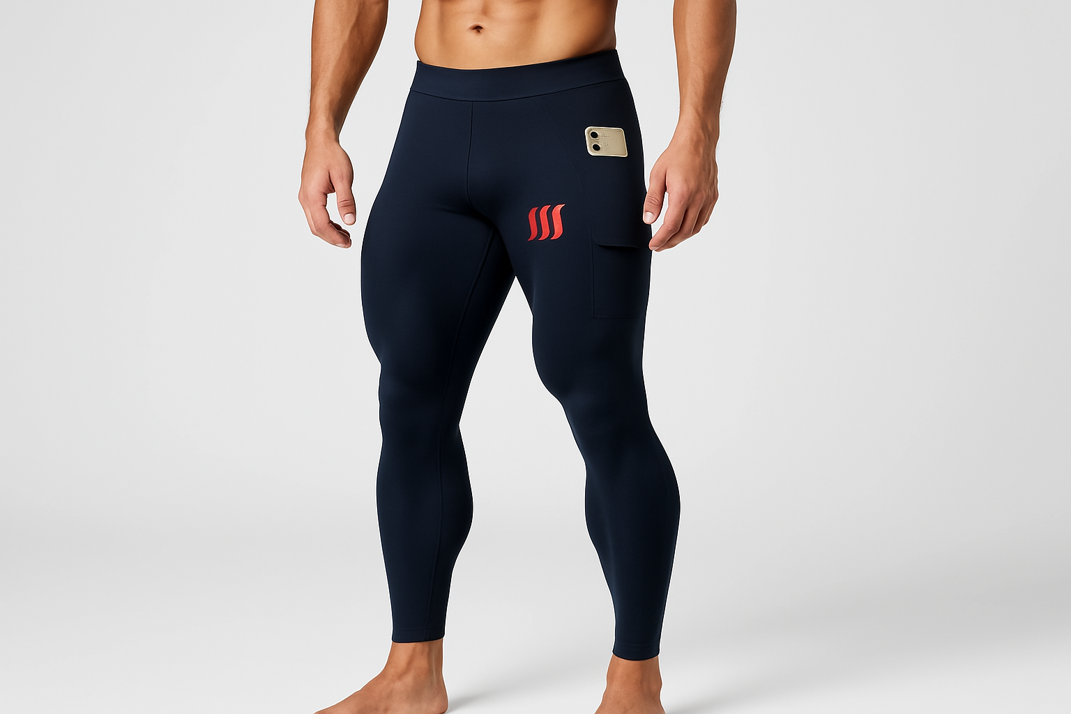 Legging bleu marine homme - cuisses musclées avec logo SSS rouge