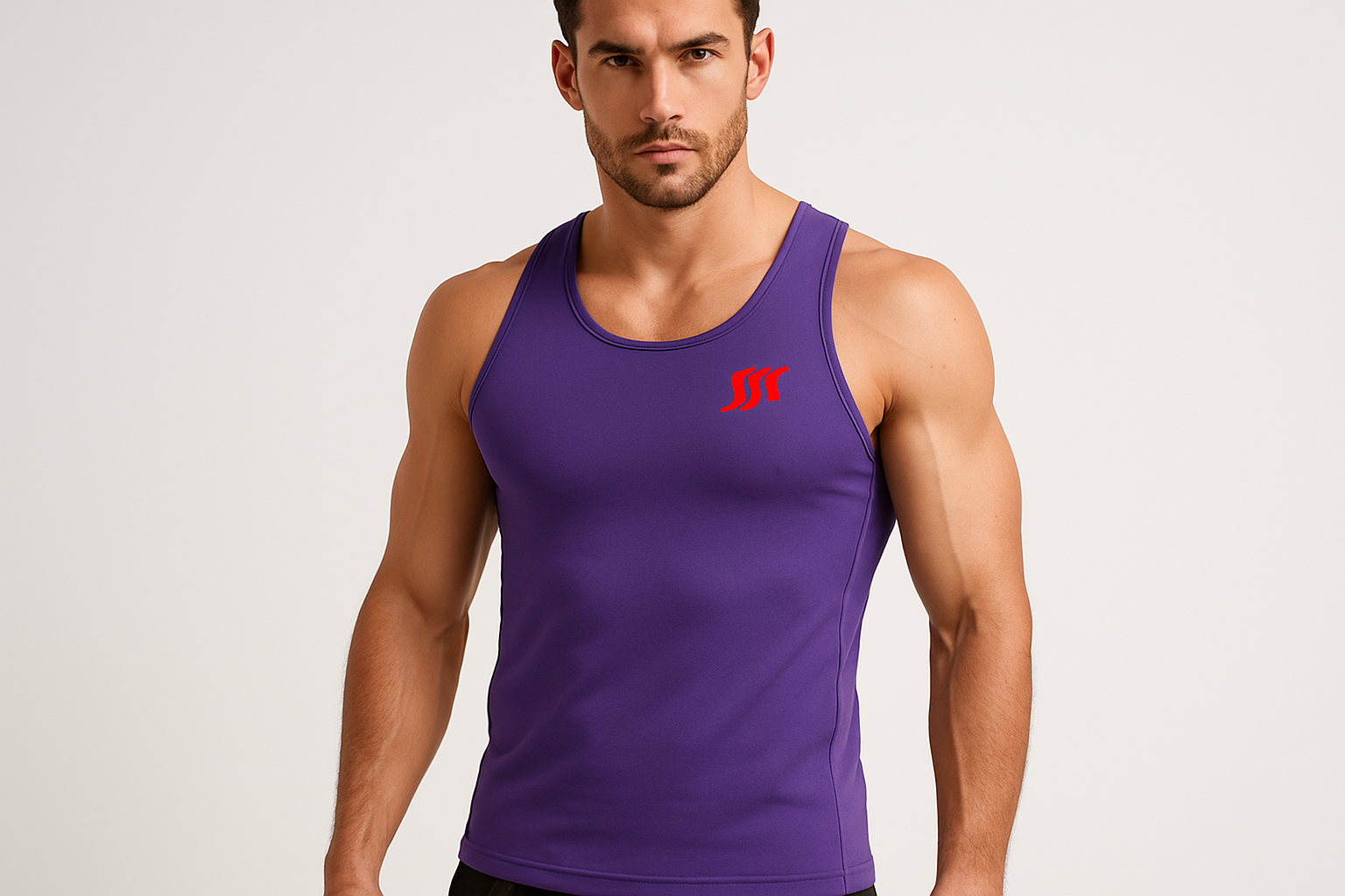 Mannequin homme portant le débardeur violet SSS